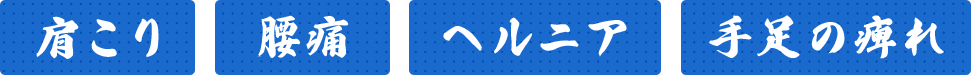 肩こり、腰痛、ヘルニア、手足のしびれ